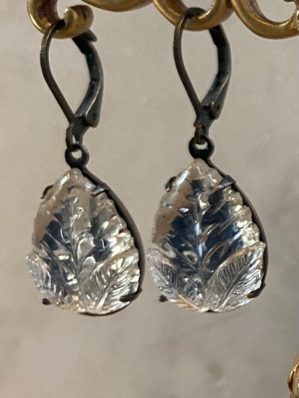 Pressed Glass leaf earrings